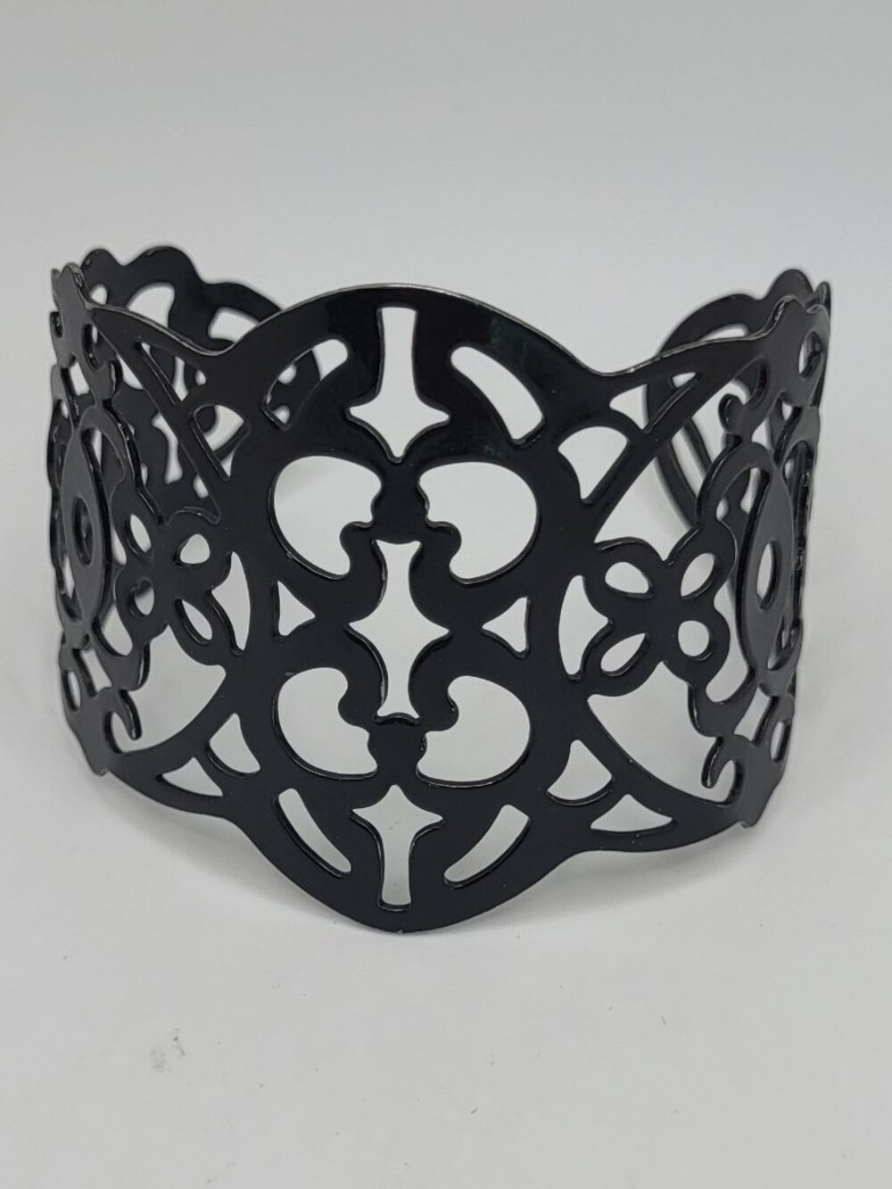 Black Enamel Adjustable Open Work Cuff Bracelet